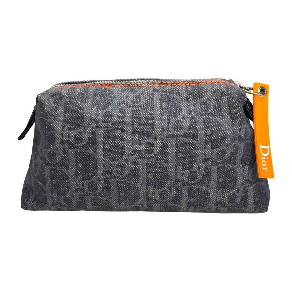 Christian Dior Homme Monogram Flight Pouch Navy Denim Orange Trim Made in Spain